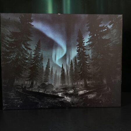 11x 14 inch Aurora Borealis Forest Painting with Glow Effect – Night Sky Canvas Art