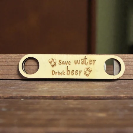 "Save Water, Drink Beer" Engraved Wooden Bottle Opener – Funny Beer Gift, Rustic Bar Tool, Groomsmen Present, Home Bar Decor