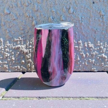 Pink and Black Stripe Stemless 15oz Wine Tumbler