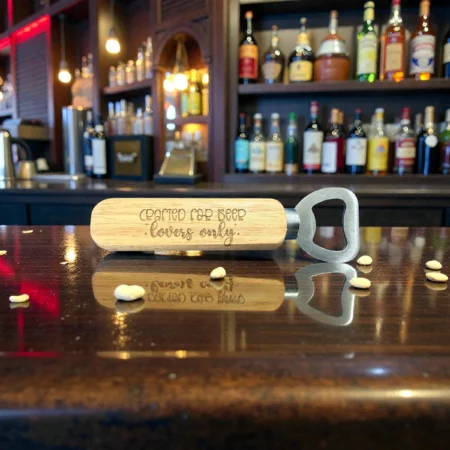 "Crafted for Beer Lovers Only" Engraved Wooden Bottle Opener – Rustic Bar Tool Gift